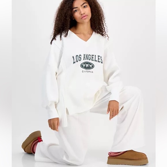 Planet Heart Wide-Leg Fleece Sweatpants Whisper White XL NWT Cozy Lounge - Picture 5 of 6